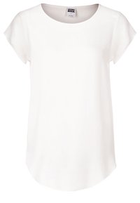 Witte blouse met korte mouwen en een ronde halslijn. Glad materiaal, licht gebogen zoom en een ontspannen pasvorm. Label zichtbaar aan de binnenkant van de kraag.