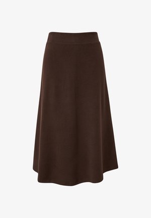 Bruine A-lijn rok gemaakt van zachte stof met een gladde textuur, uitgevoerd in een effen kleur en een midilange snit voor een ontspannen pasvorm.