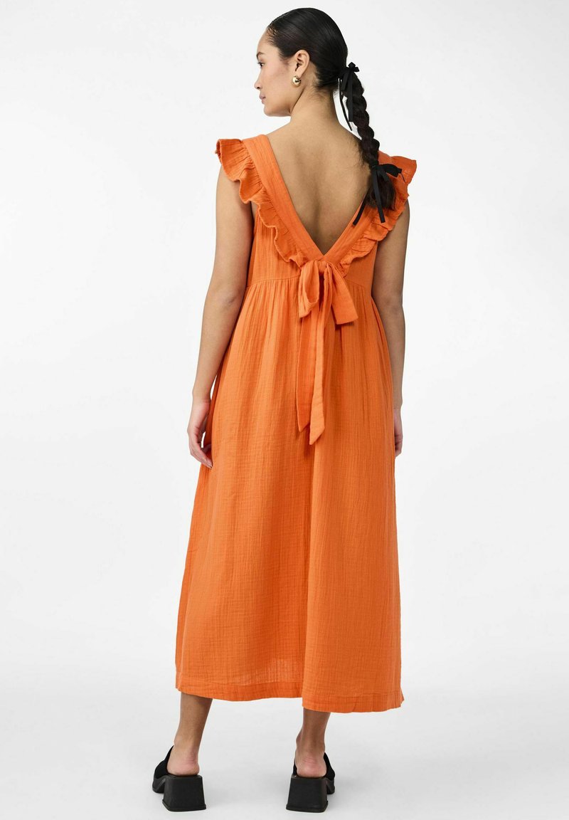 yas orange dress Y.a.s. Wrap Midi Dress With Kimono Sleeve In Orange Plisse