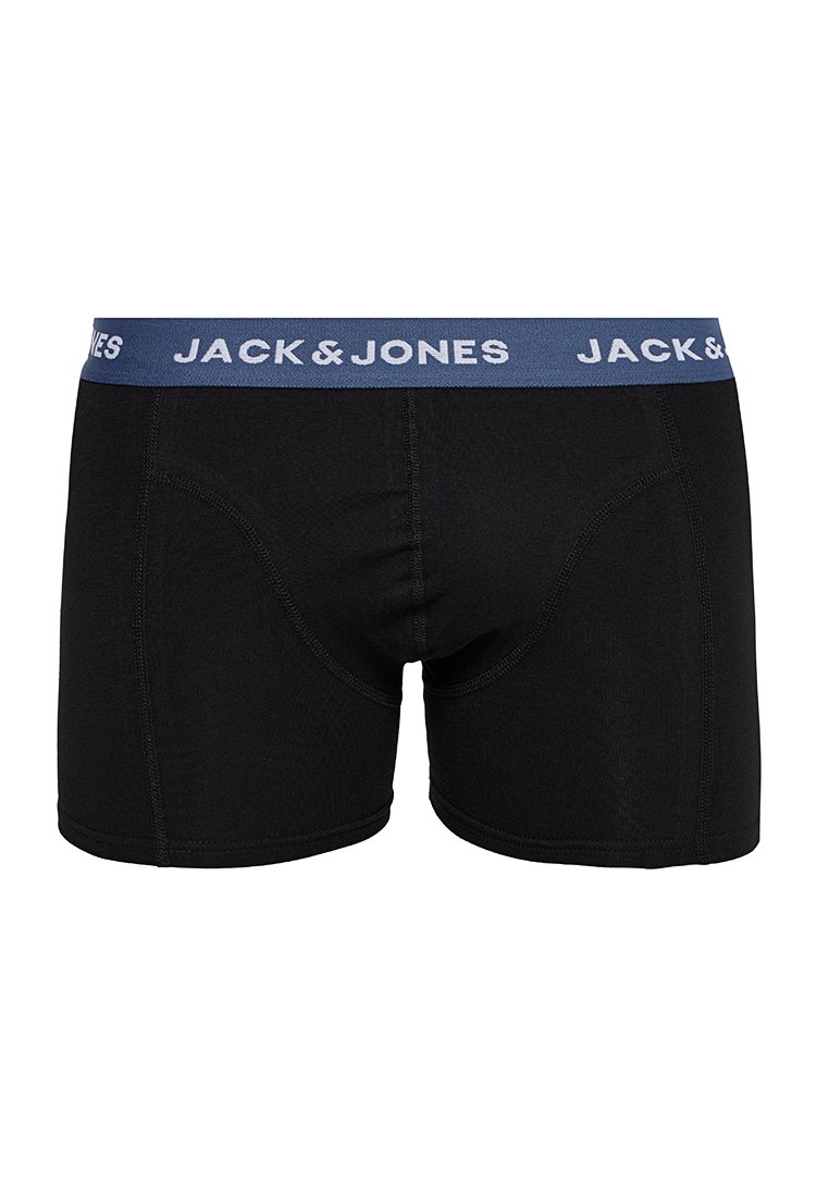 Mustad mustad aluspesu sinise vöökohaga, millel on "JACK & JONES" logo. Valmistatud pehmest kangast, millel on sile tekstuur ja keha lähedane disain.