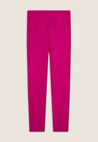 Leggings fuchsia avec une taille haute élastique. Tissu lisse et extensible offrant un ajustement près du corps. Pas de coutures ni de motifs visibles.