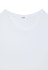 T-shirt bianca a maniche corte con scollatura rotonda. Realizzata in morbido cotone. Presenta un'etichetta interna con "Terranova" e taglia "S."