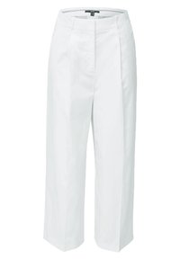 Pantalon blanc taille haute à jambes larges avec plis sur le devant et fermeture avant dissimulée.