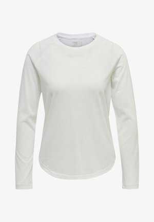 Wit shirt met lange mouwen en ronde hals, vervaardigd uit textuurstof en met een iets gebogen zoom. Eenvoudig ontwerp, zonder zichtbare patronen of accenten.