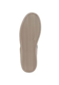 Semelle de chaussure en matériau caoutchouteux beige avec un motif en zigzag pour une bonne adhérence et durabilité ; bords lisses avec une forme arrondie.