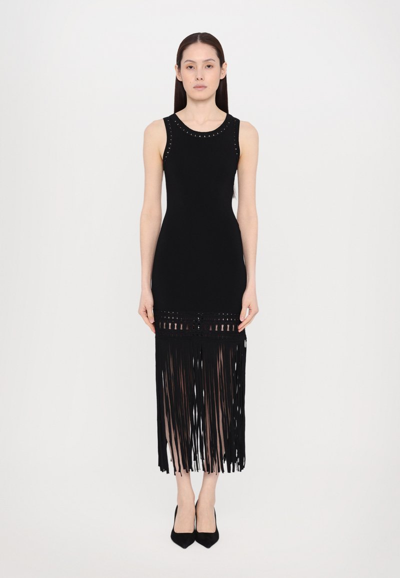 sandro - ROBE MIDI BAS BIJOUX FRANGES - Cocktailkjole - noir, Forstørre