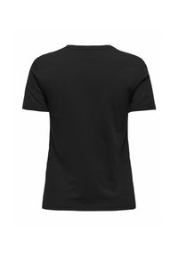 Simpel sort kortærmet T-shirt vist bagfra på en hvid baggrund.