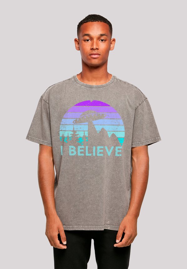 I BELIEVE UFO ALIEN SPACECRAFT RETRO - T-Shirt print - asphalt