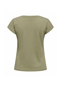 Oliven grøn kortærmet T-shirt med rund halsudskæring og lige kant. Fremstillet af blødt bomuldsstof med en glat overflade.