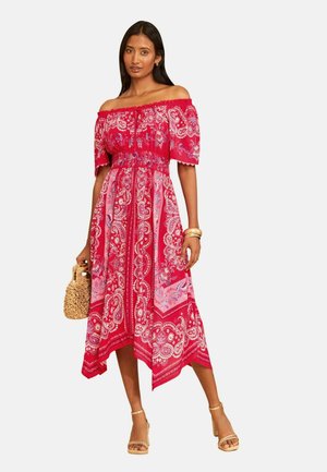 Love & Roses, PETITE FIT - HANKY HEM TIE NECK MIDI DRESS - Freizeitkleid - pink paisley