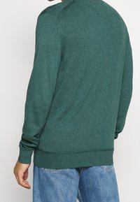 Maglione verde lavorato a maglia con collo rotondo e maniche lunghe. Presenta polsini e orlo a coste, tessuto testurizzato e vestibilità standard.