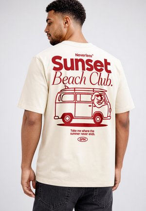 Neverless, HERREN T-SHIRT - SUNSET BEACH - OVERSIZED RELAXED FIT SOMMER - T-Shirt print - hell-beige