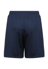 Pantalones cortos deportivos de color azul marino con cinturilla elástica, mostrados desde la parte posterior sobre un fondo blanco.