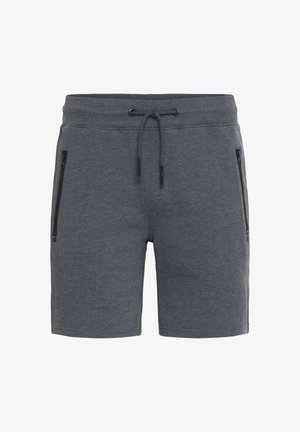 Grijze sportieve shorts gemaakt van een zachte stof. Voorzien van een elastische tailleband met aantrekkoord en twee zakken met rits. Kniehoog met een ontspannen pasvorm.