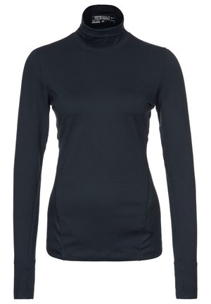T-shirt noir à manches longues Nike golf avec col roulé, coupe slim et trous pour le pouce aux manches, conçu pour la performance athlétique.
