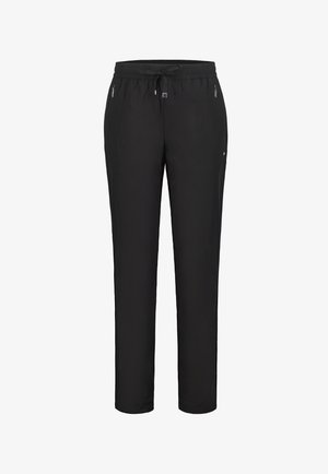 Sorte casual bukser med elastisk taljebånd, snøre og lynlåslommer i siden, designet til en afslappet pasform.