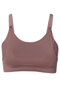 Bh i en blød mauve farve, lavet af glat stof. Har justerbare stropper og et sømløst design, velegnet til komfortabel brug.
