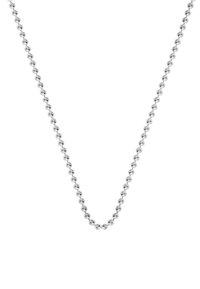 Zilveren ball chain ketting met gelijkmatig verdeelde, glanzende sferische kralen, die licht weerkaatsen met een gladde afwerking en flexibele hang.