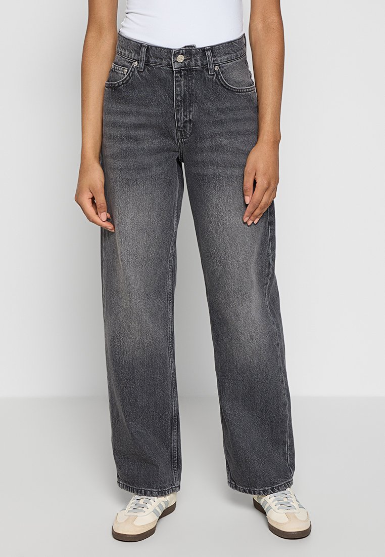 Woodbird Wijde jeans donkergrijs