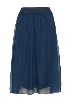 Gonna a strati blu navy con un esterno in tessuto leggero e liscio e una vita elastica per il massimo comfort. Sovrapposizione trasparente con una silhouette svasata.