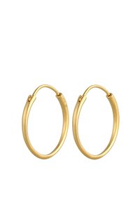 Boucles d'oreilles en or avec une finition lisse et polie. Forme circulaire avec un fermoir à clip. Design simple et léger.