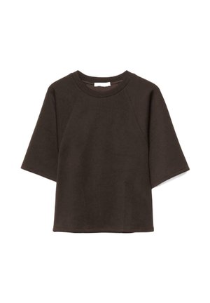 Sweat-shirt noir à manches courtes avec encolure ronde et coupe décontractée, présenté à plat sur un fond blanc.