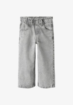 Șorturi din denim gri cu o croială relaxată, design cu cinci buzunare și talie elastică. Prezintă cusături contrastante și o textură netedă.