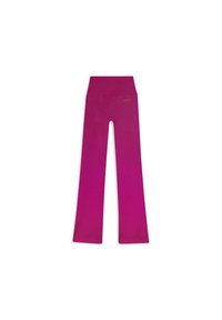 Pantaloni yoga a vita alta magenta con gambe larghe, dotati di un piccolo logo "FREDDY" sul lato destro della vita.