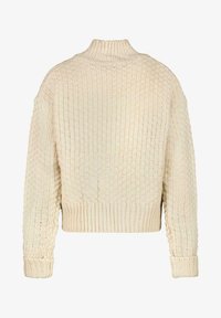 Crème-kleurig gebreid sweater met een hoge kraag, cropped ontwerp, textuurpatroon en geribde manchetten en zoom.