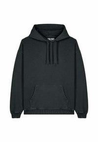 Černá mikina s kapucí vyrobená z bavlněné směsi, s přední klokaní kapsou, žebrovanými manžetami a kapucí na šňůrku. Jednoduchý, nezdobený design.