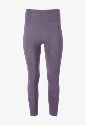 Lilla leggings lavet af blødt stof, med en bred, ribbet talje og en tætsiddende pasform. Glat tekstur uden synlige mønstre.
