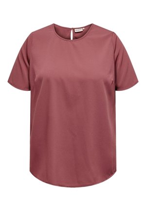 Kortemouw mauve blouse met ronde hals en knoopsluiting aan de achterkant, gemaakt van glad, lichtgewicht stof.