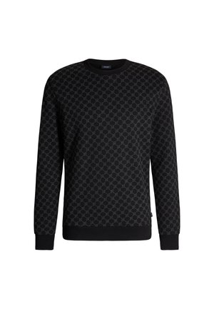 Zwarte sweatshirt met een textuurpatroon van onderling verbonden cirkels, ribgebreide mouwen en onderzoom en een klassiek ronde halsontwerp.