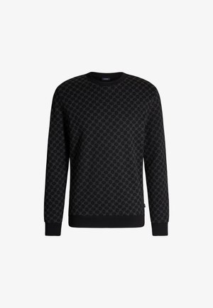 Zwarte sweatshirt met een textuurpatroon van onderling verbonden cirkels, ribgebreide mouwen en onderzoom en een klassiek ronde halsontwerp.