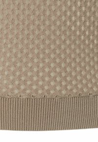 Beige Strickstoff mit einem strukturierten Muster aus kleinen erhabenen Punkten und einem gerippten Saum. Leichtes und atmungsaktives Design, geeignet für die Freizeit.