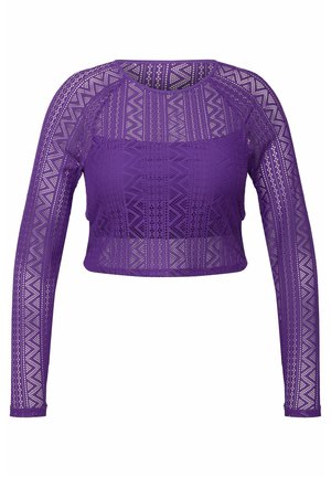 Lilla, langærmet cropped top lavet af blonder med geometriske udsparinger og rund halslinning. Har et struktureret, let design.