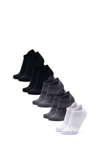 Juego de seis calcetines cortos en negro, gris oscuro y blanco. Presenta un tejido liso y ligero con sutiles acentos texturizados y detalle de logo.