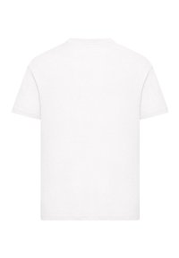 White cotton t-shirt, short sleeves, crew neckline, plain design, no patterns or accents, smooth texture, rectangular shape.