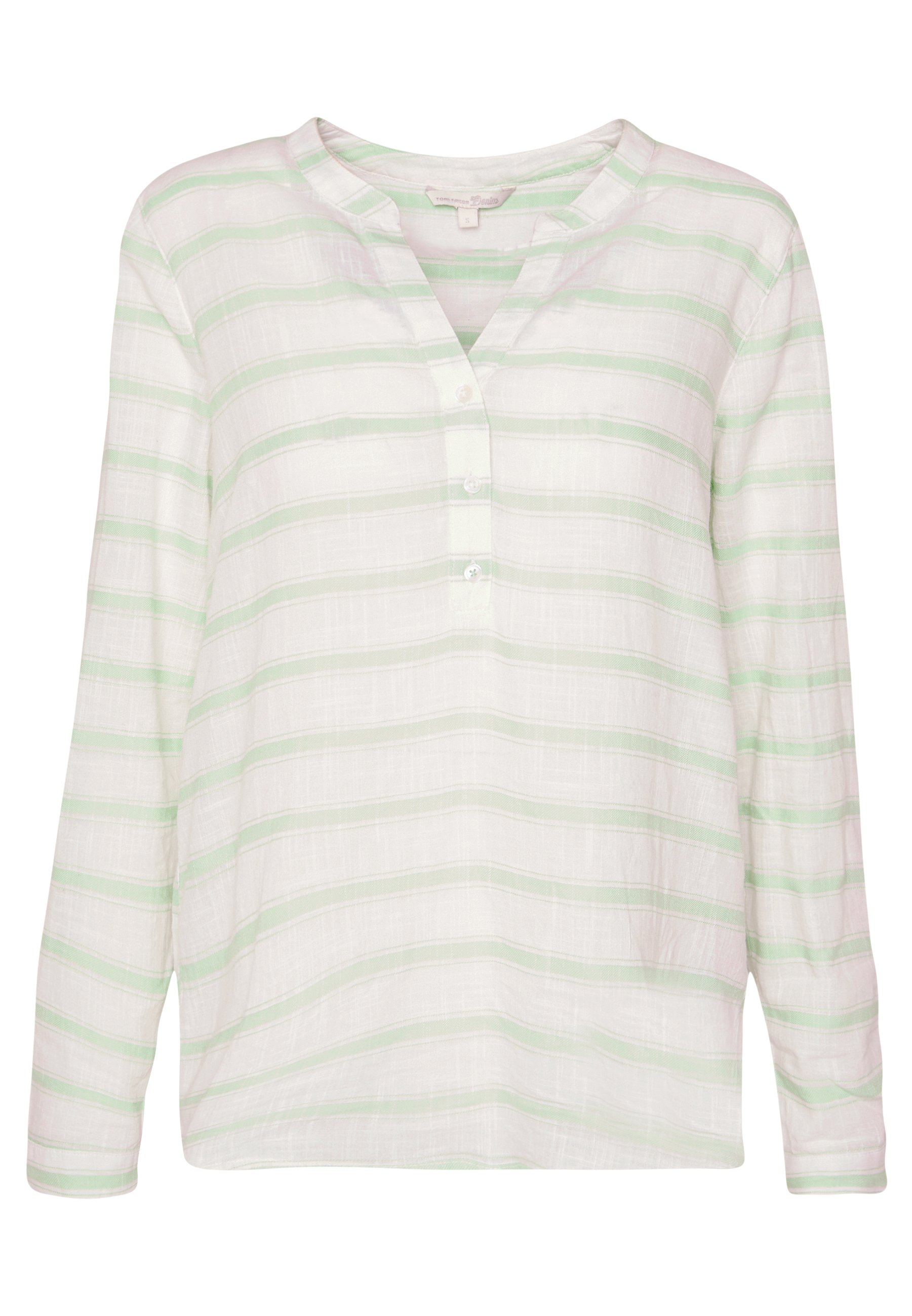 TOM TAILOR DENIM STRIPED HENLEY BLOUSE Bluser whitenavy TOM TAILOR DENIM STRIPED HENLEY BLOUSE - Bluser - white/green