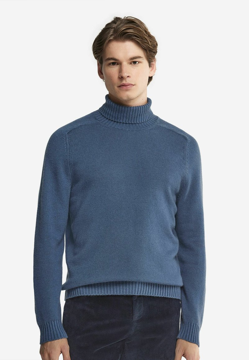 Blå turtleneck-tröja i mjukt stickat tyg, med ribbad ärm- och nederkant, i en avslappnad passform och med en jämn yta.