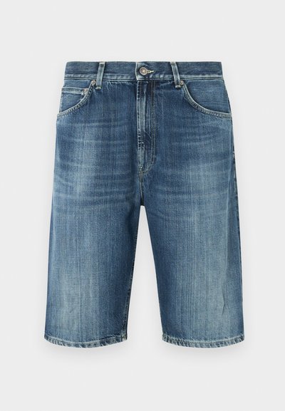 Τζιν σορτς, ανοιχτό μπλε ξέπλυμα με ξεθωριασμένη υφή, σχεδιασμός με πέντε τσέπες, μεταλλικό κουμπί κλεισίματος και ραμμένη άκρη.