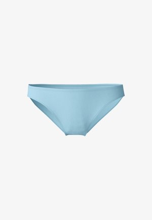 Light blue cotton bikini bottoms with a smooth texture, low-rise design, and wide waistband for comfort. No visible patterns or embellishments.