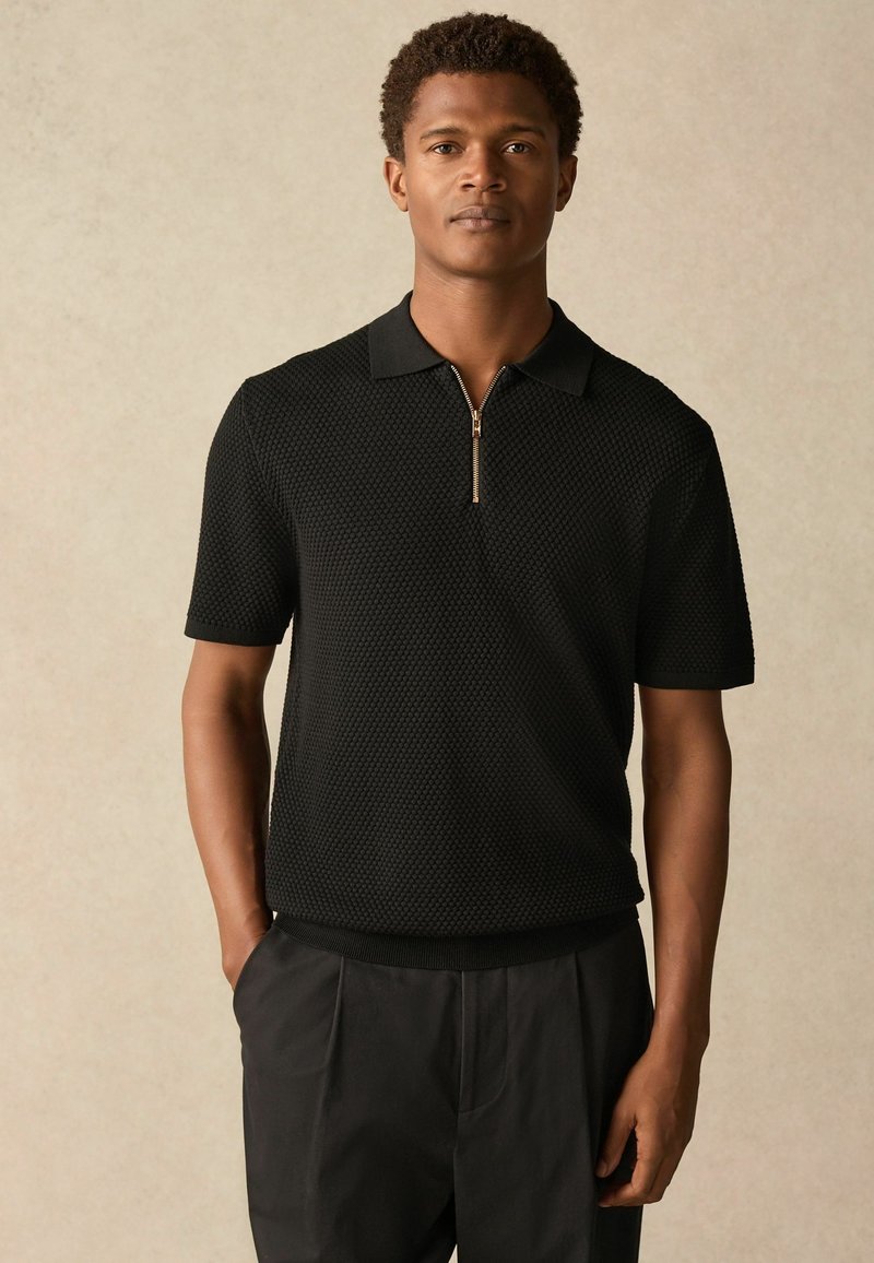 Next TEXTURED SHORT SLEEVE ZIP - Pólóing - black
