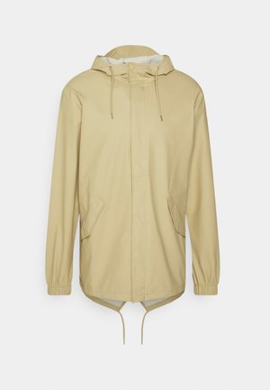 Lichtgele jas met een capuchon, elastische manchetten en twee zijzakken. Voorzien van een trekkoord onderaan en een soepele stoftextuur.