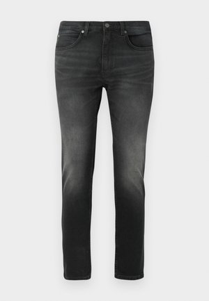 Black jeans with a slim fit, featuring a faded texture, five pockets, and a classic button closure. Designed in denim fabric.
