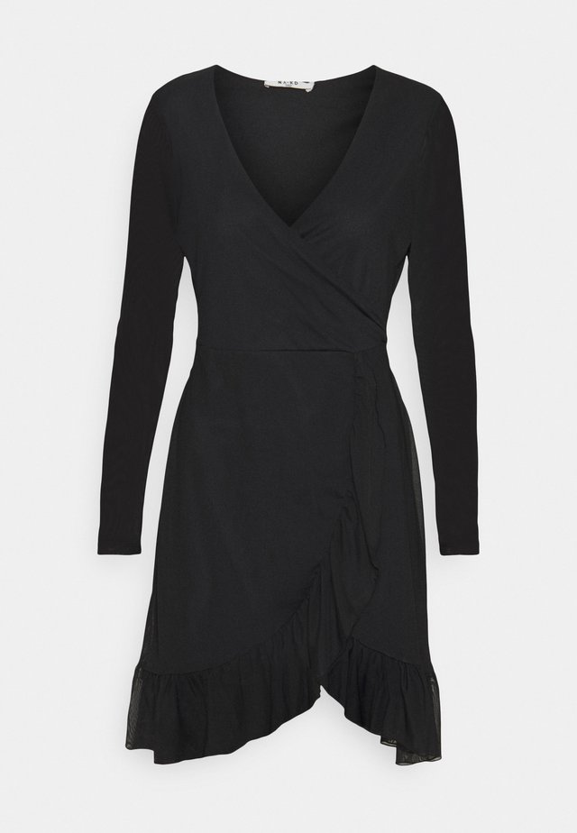 WRAP TIE DRESS - Freizeitkleid - black