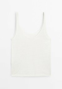 White sleeveless tank top made of lightweight, soft fabric. Features a rounded neckline and straight, clean edges. No patterns or accents.