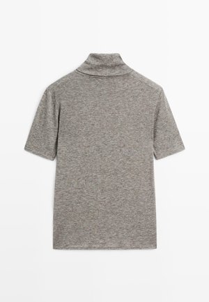 Gray short-sleeve t-shirt with a subtle texture and a high collar. The fabric appears soft and lightweight, suitable for casual wear.