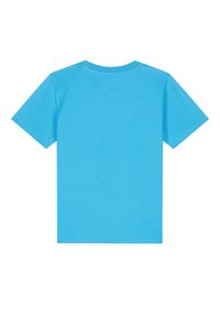 T-shirt en coton bleu à manches courtes, col rond et au design sobre. Texture lisse, sans motifs ni accents visibles.