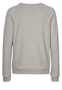 Sweatshirt gris avec un col rond, de longues manches raglan et des poignets côtelés. Fabriqué à partir d'un tissu doux et texturé avec un design arrière épuré.